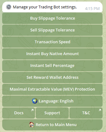 Floki Trading Bot Telegram Settings Menu