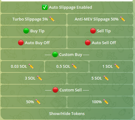 Settings menu for GMGN Bot for Automated Crypto Trading on Solana