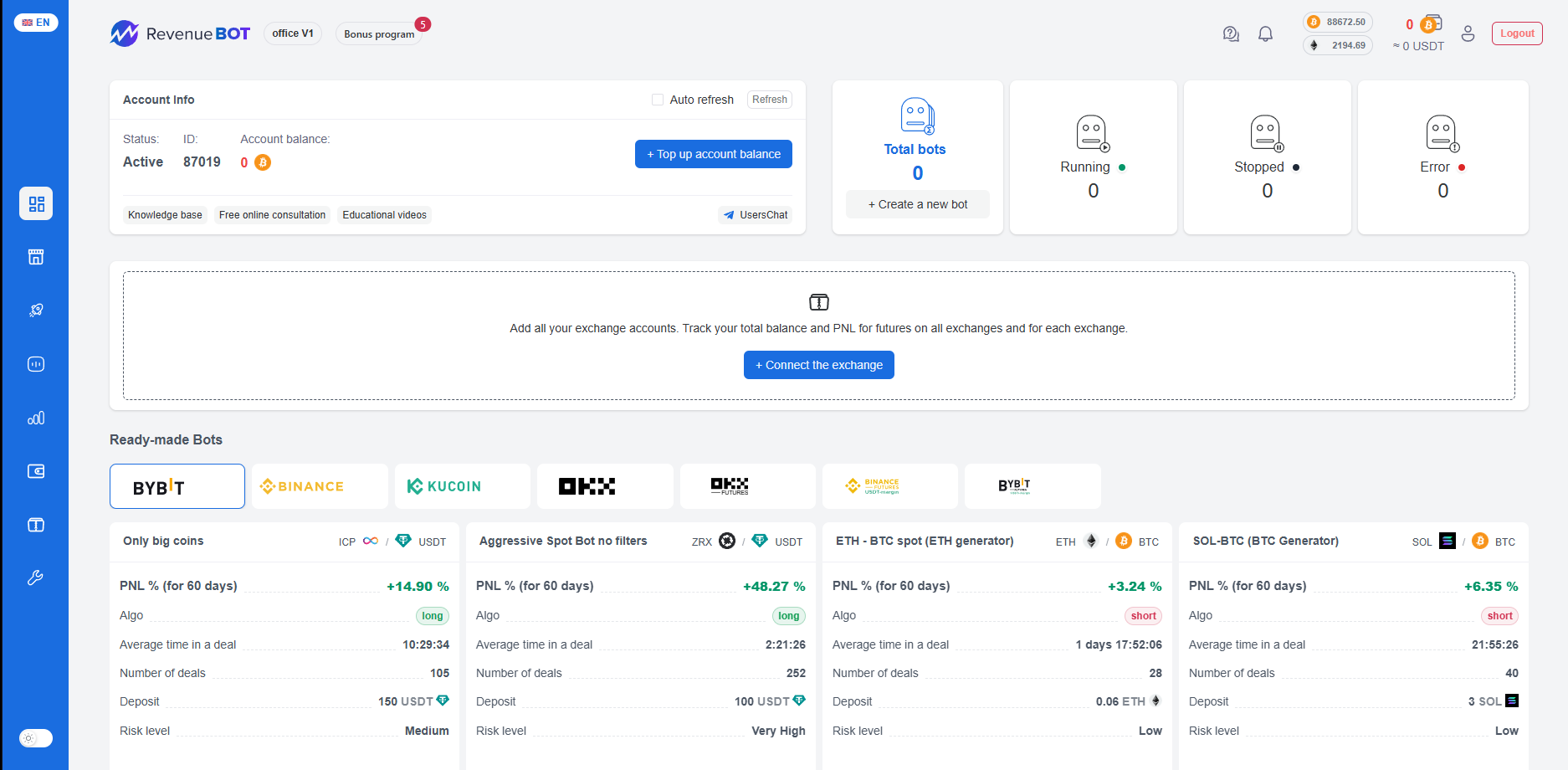 RevenueBot Dashboard Screenshot