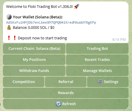 Floki Trading Bot Telegram Main Menu