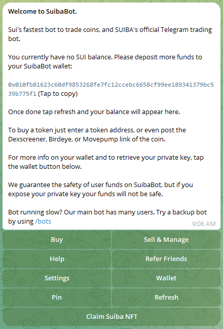 SUIBABot Telegram Trading Bot for the SUI Network